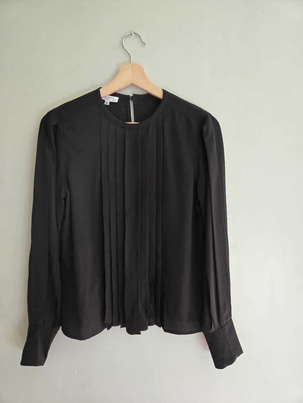 Equipment Femme Black 100% Silk Pleated Blouse XS Quiet Luxury Chic Tuxedo Poet